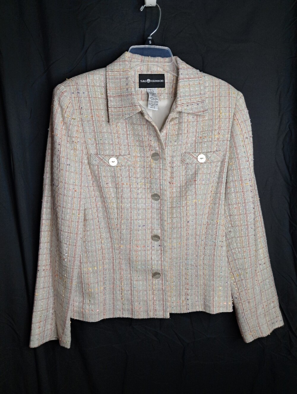 Vintage Sag Harbor Pastel Tweed Blazer Jacket Size 12 Multi-Color